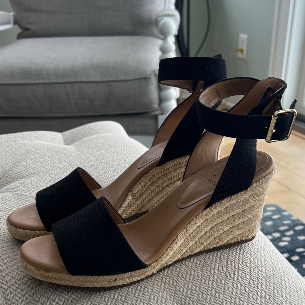 J. Crew Black Espadrille Wedge Sandals, Size 11